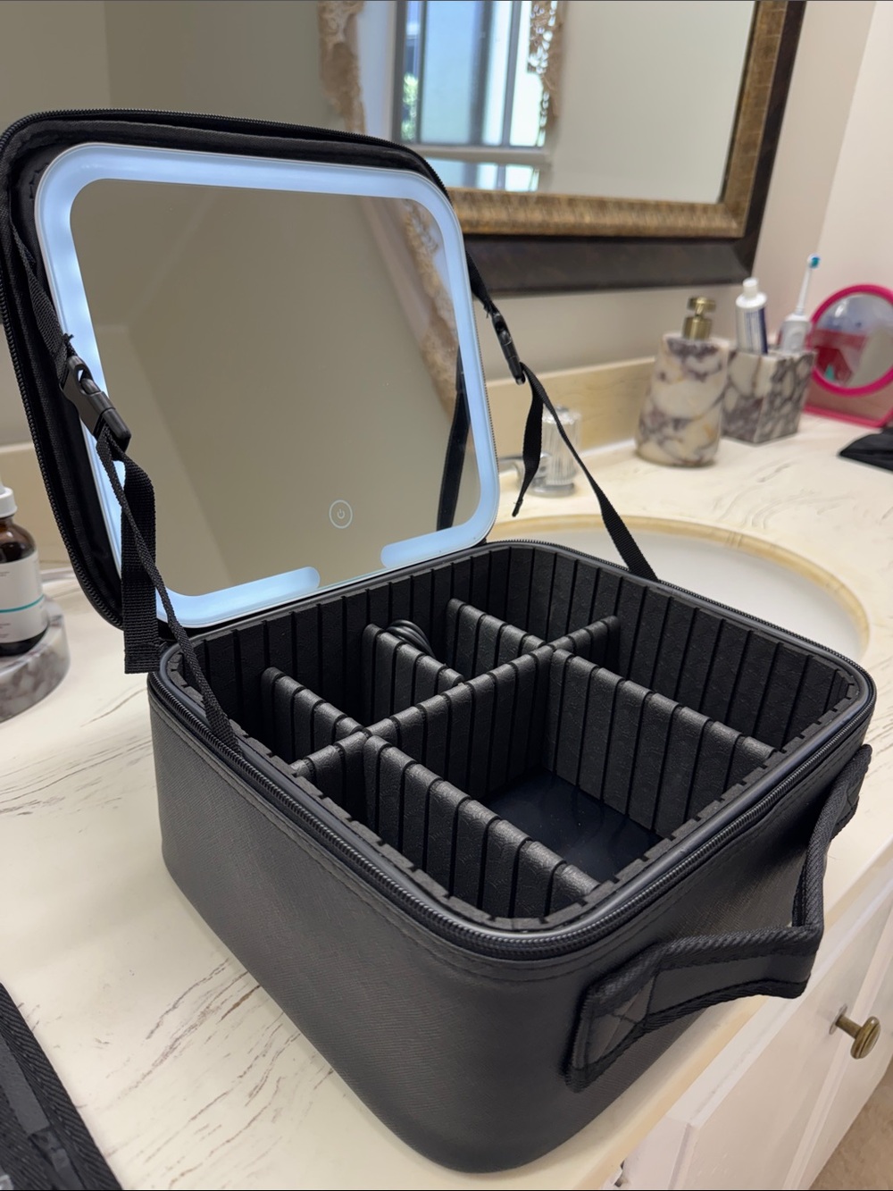 Portable Black Makeup Train Case with LED Mirror